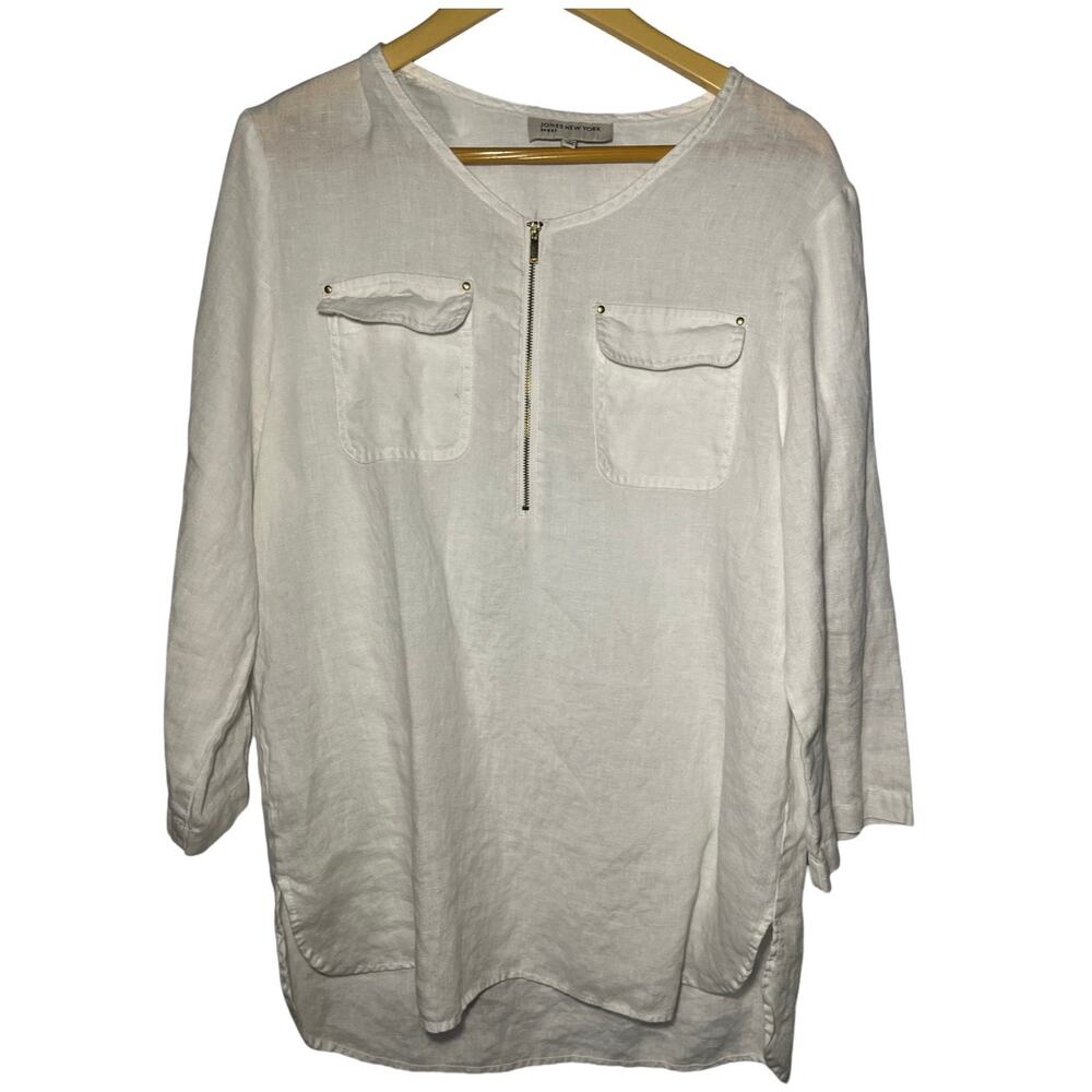 Jones New York Sport Womens 100% Linen Long White‎ Tunic Top Size Large